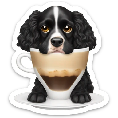 Black cocker spaniel drinking capucino sticker