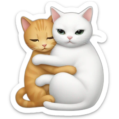 white cat hugs another cat sticker