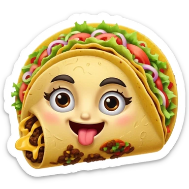 a taco with a flirty, sassy expression, exaggerated eyelashes, and a playful pose sticker