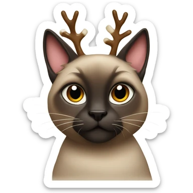 Dark Siamese cat with reindeer Christmas antlers sticker