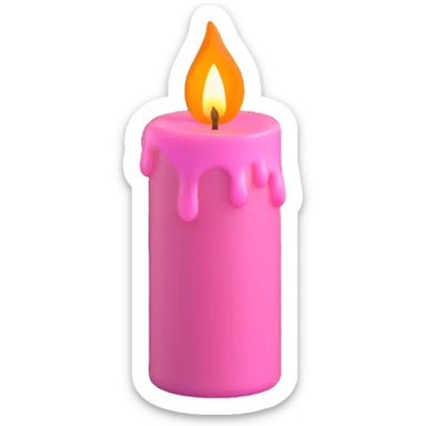 A pink candle with a flame on it, viewed from 10 degrees from above. sticker