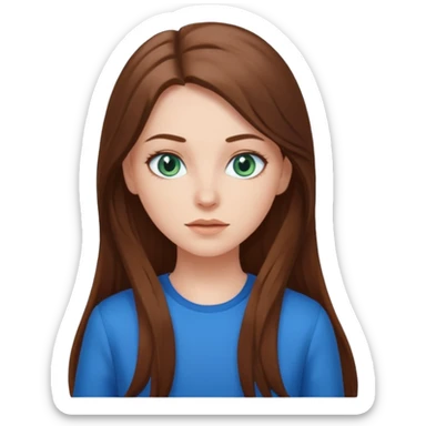 Bigger white girl with blue green eyes. with brown long hair and blue clothes  sticker