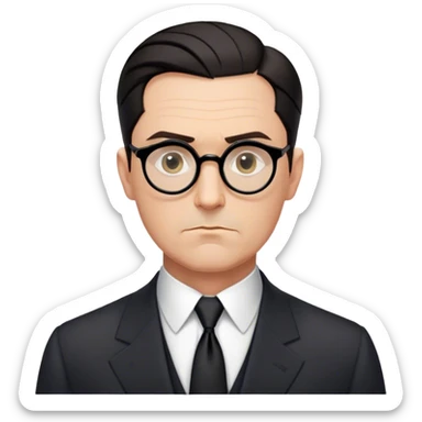 A middle-aged Caucasian man with short, slicked-back dark hair, a serious expression, wearing an early 20th-century formal suit and tie and thick black round glasses. Resembles a classic professor or scientist from the 1910s. Known as the father of behaviorism, often associated with psychology, classical conditioning, and experiments with infants (like Little Albert). Add a scholarly or experimental vibe. sticker