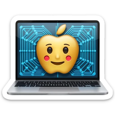 laptop displaying AI neural network, representing AI software development, apple style emoji sticker