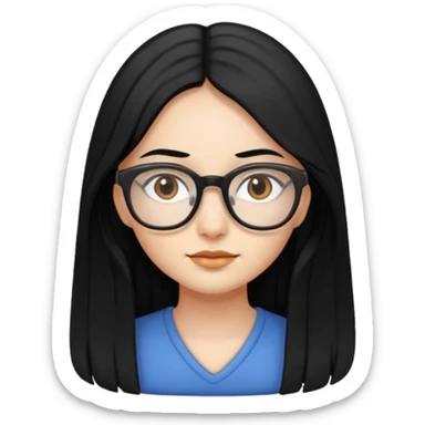 girl with long black hair, brown eyes, wearing glasses sticker