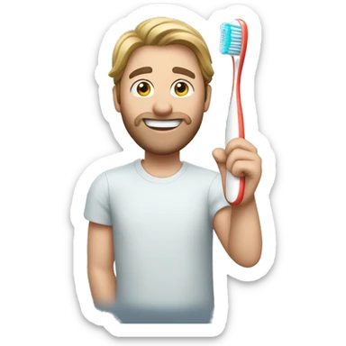 Daniel larson holding a toothbrush sticker