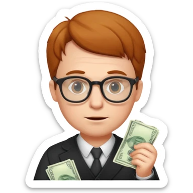 A cunning man in glasses counting money sticker