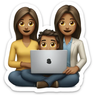 2 girl and 3 man each of them holding laptop and sit together  sticker