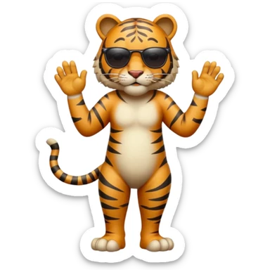 un tigre con gafas oscuras parado en dos patas bravo con la mano en la derecha en la frente sticker