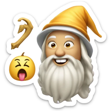 smirk emoji showing his teeth with his tongue out and with a wizard ha sticker