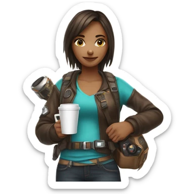 Gamer girl with coffee sticker