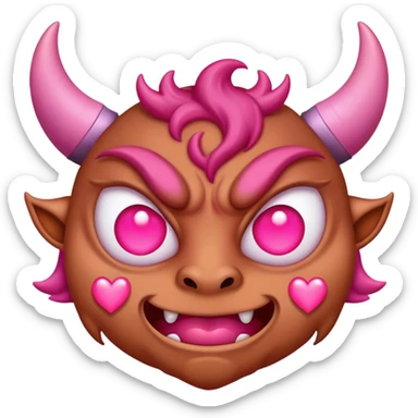 diablo con corazones en los ojo de color rosa  sticker
