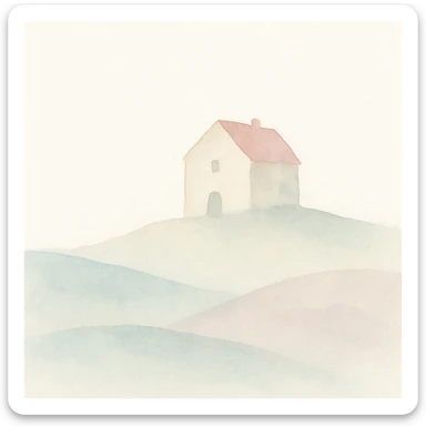 a house on a hill, watercolor style, soft edges, gentle colors, dreamy landscape sticker