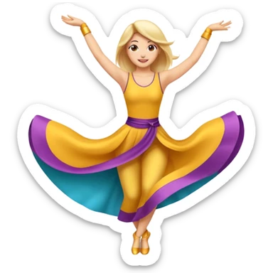 Emoji estilo ilustración de una mujer practicando danza aérea en tela, sus manos en la tela de seda, expresión feliz, estilo emoji moderno, colores suaves, fondo simple sticker