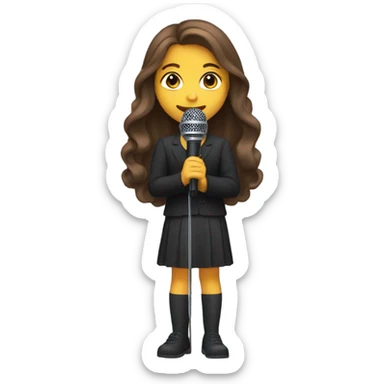 A brown-haired girl with long hair holding a microphone. sticker