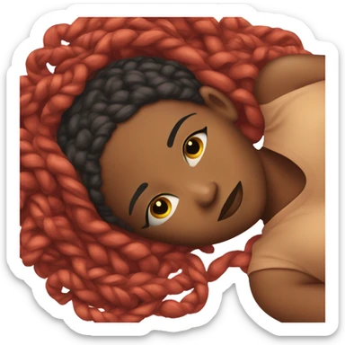 Black woman laying on floor sick, red braids sticker