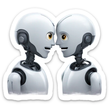 AI robot whispering a joke to another robot sticker