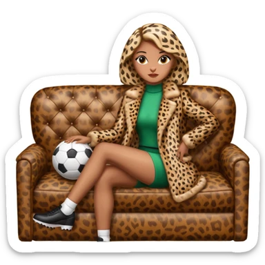 2 personnages 1 footballeur assis dans un canapé du club ASSE et une femme avec un manteau léopard  sticker