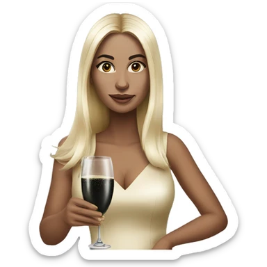 Hyperrealistic woman with black long hair drinks champagne sticker