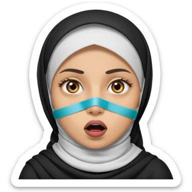 muslim woman with shocked eyes and censored tape on mouth sticker