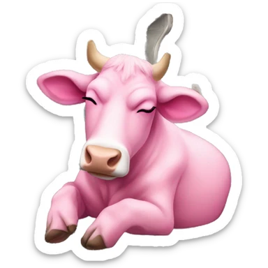 Pink cow asleep on subway sticker