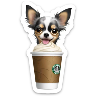 Black dapple Merle long hair chihuahua drinking Starbucks  sticker
