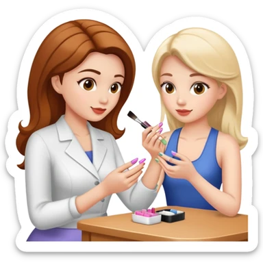 woman doing a manicure to another woman sticker