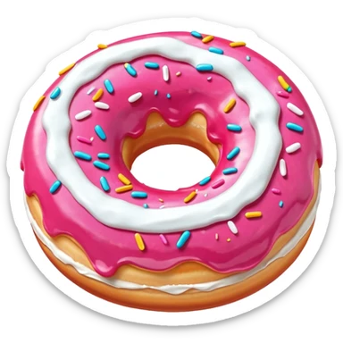 Pink donut with excessive amounts of white icing running down and through it sticker