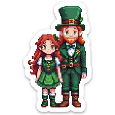 girl with red hair and brown eyes with a leprechaun sticker