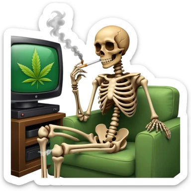 Skeleton watching tv while smoking weed sticker