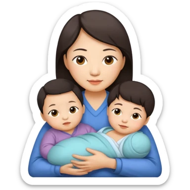 A Chinese mother (around 40) with her newborn and her 60-year-old mother. sticker
