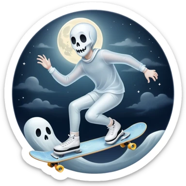  ghost skater boi ghost sk8 boarding under a moon sticker