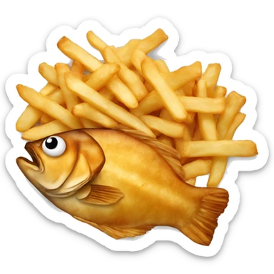 fried fish and chips on a plate with no eyes and no real fish sticker
