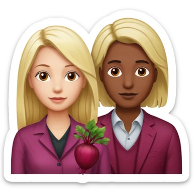 One woman medium length blond highlights hair and One man medium dark skin no hair and One woman long beetroot colour hair  sticker