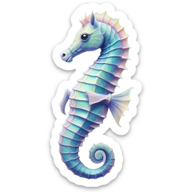 Cinematic Realistic Noble Sea Horse Portrait Emoji, Poised and graceful, with a slender, curved body and an elegantly arched neck adorned with finely detailed, shimmering scales in soft pastel hues, and gentle, focused eyes, rendered with lifelike texture and natural light; high shine, intelligent and serene, styled with an air of oceanic elegance, focused and attentive, soft glowing outline, capturing the essence of a watchful and confident sea horse that appears to drift out of the screen with effortless grace! sticker