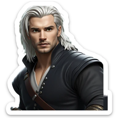white haired warrior with sword sticker