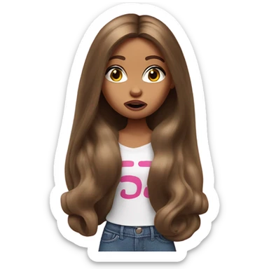 Hyper realistic bratz doll brunette with shocked face hands over mouth sticker