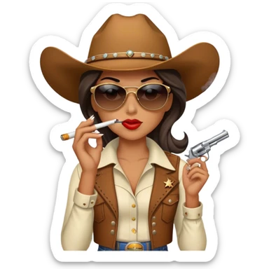 Cowgirl wearing sunglasses, smoking a cigarette, and holding a gun  sticker