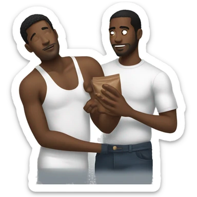 Black man rubbin lotion on another black man sticker