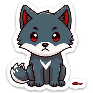 sad crying black wolf with red eyes sticker