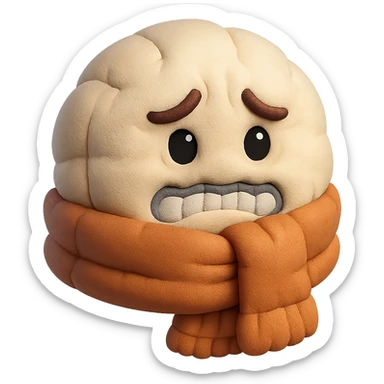 plush face, scarf up to nose, shivering, frosty air, cold weather, soft and cuddly sticker