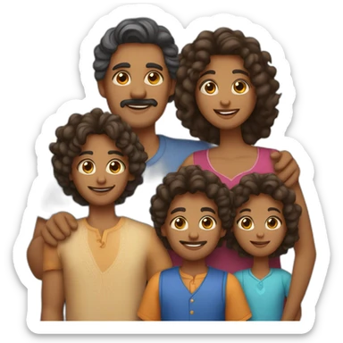 indian family of four with one dad and one son straight hair and one mom and one daughter curly hair sticker