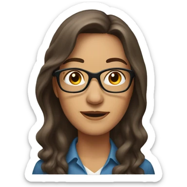 middle age woman with long brown hair and glasses sticker
