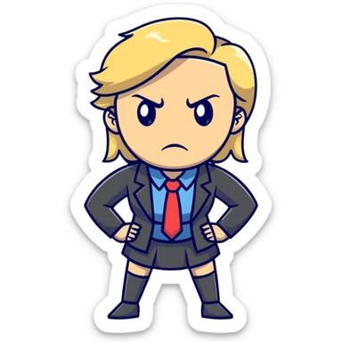 angry blonde female teacher full body without glasses, very blonde hair sticker