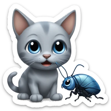 blue eyes grey kitten and cockroach friends sticker