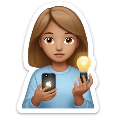 Young girl SMM with Iphone and light in hand sticker
