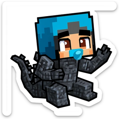 Extract and isolate the blue-armored Minecraft character from the image, preserving the original Minecraft pixel art style, colors, and transparent background. sticker