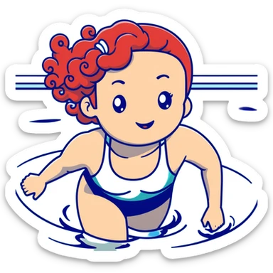 thin 18-year-old white female athlete swimmer with curly red hair about to enter a pool sticker