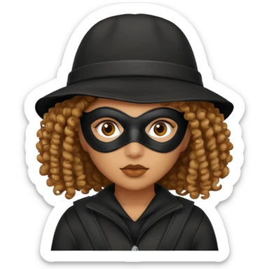 woman with robber mask concerned curly hair and robber outfit hat sticker