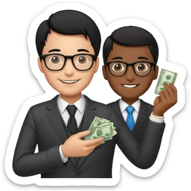 Rich man holding money with his left hand, wearing suit and glasses black hair, brown skin sticker